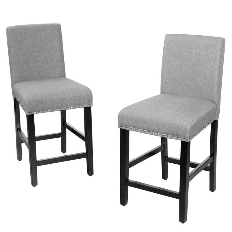 FaFurn Set of 2 Modern Barstool with Wood Legs and Linen Seat - Gray