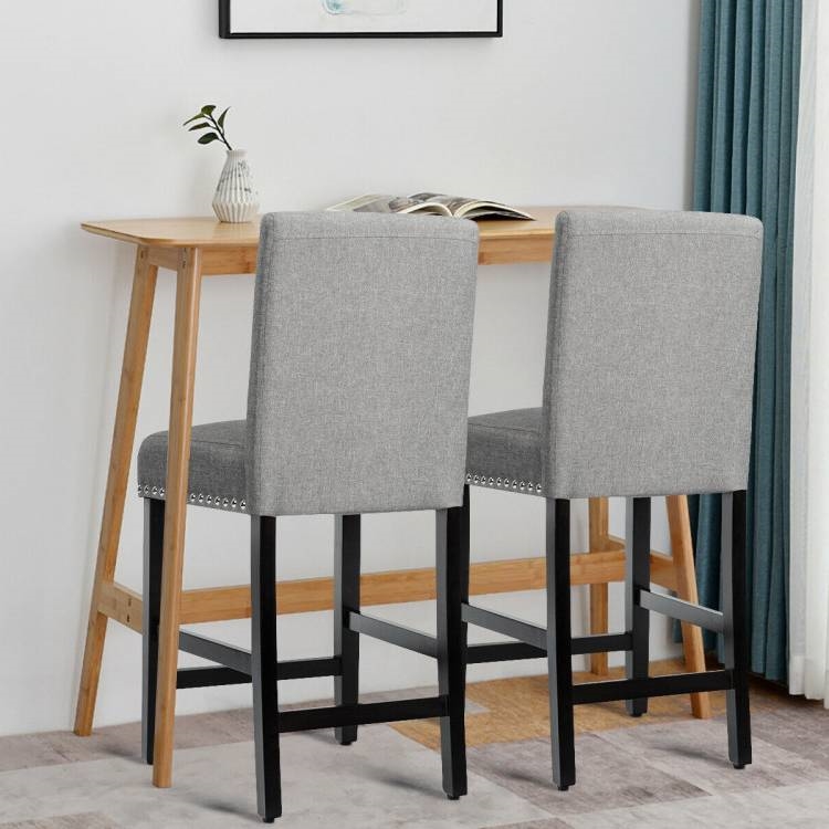 FaFurn Set of 2 Modern Barstool with Wood Legs and Linen Seat - Gray