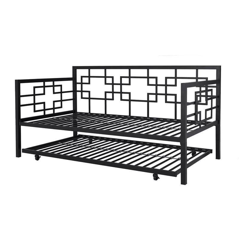 FaFurn Daybed Frame with Twin Pull-Out Trundle Bed - Black