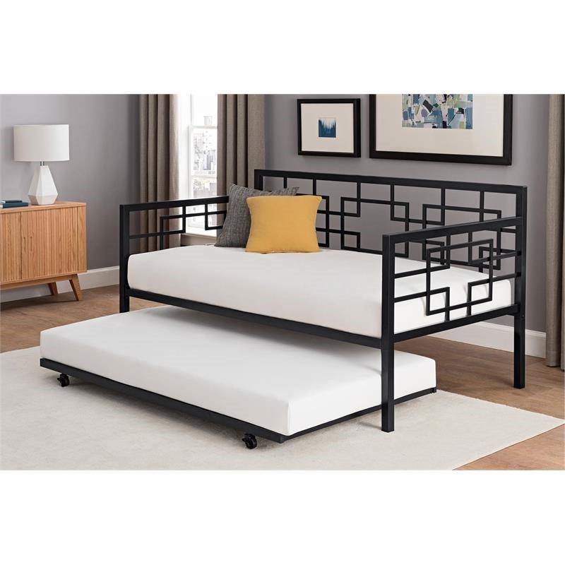 FaFurn Daybed Frame with Twin Pull-Out Trundle Bed - Black