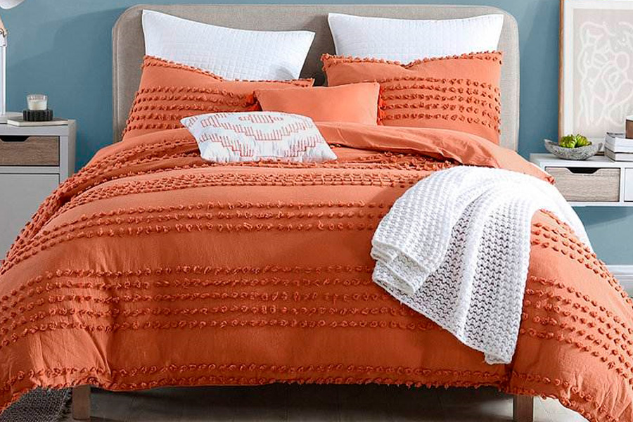 FaFurn Full/Queen Size 5-Piece Clip Dot Comforter Set - Brick Orange, Cotton