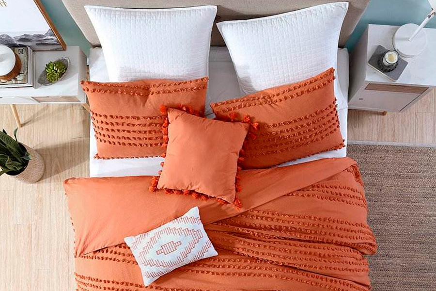 FaFurn Full/Queen Size 5-Piece Clip Dot Comforter Set - Brick Orange, Cotton