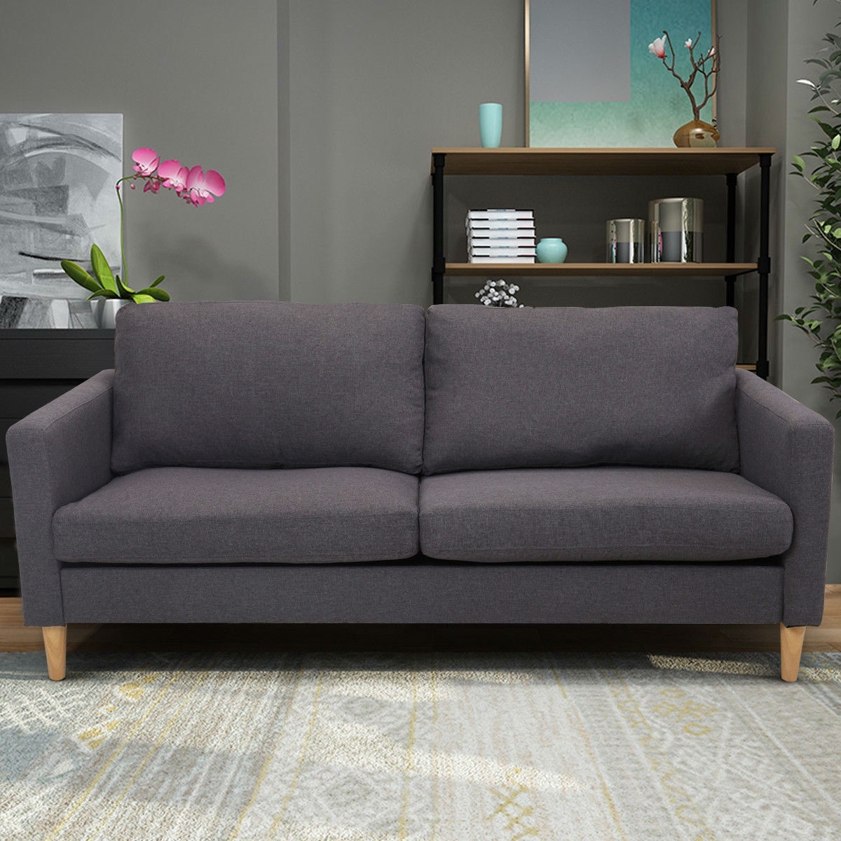 FaFurn™ Modern Sofa with Wood Legs - Gray, Fabric