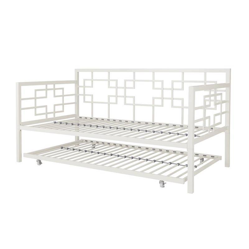 FaFurn Daybed Frame with Twin Pull-Out Trundle Bed - White