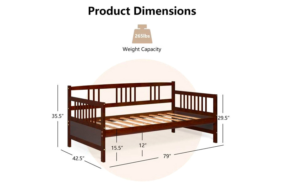 FaFurn Twin Size 2-In-1 Wood Daybed Frame Sofa Bed - Brown Cherry