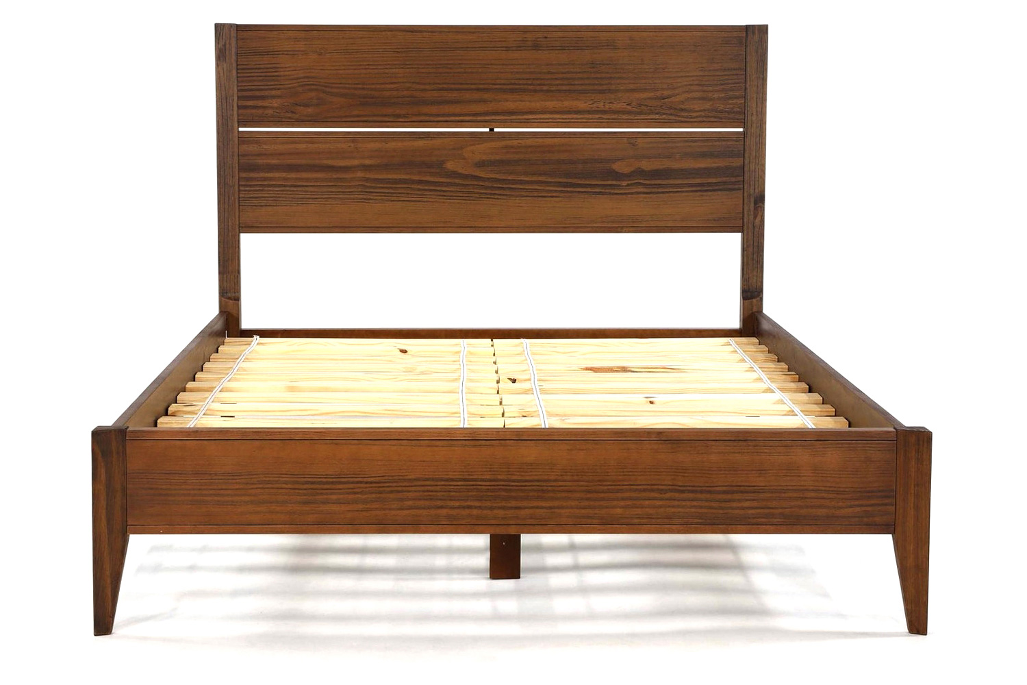 FaFurn Mid Century Slatted Platform Bed - Rustic Walnut, Queen Size