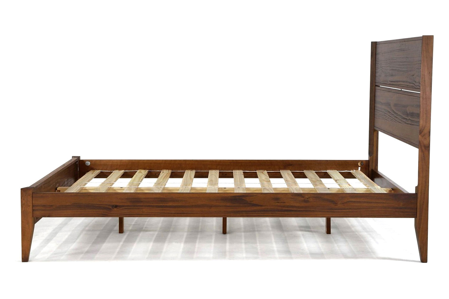 FaFurn Mid Century Slatted Platform Bed - Rustic Walnut, Queen Size