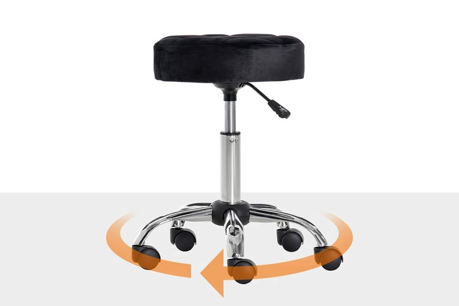 FaFurn - Black Button Tufted Adjustable Rolling Massage Swivel Salon Stool