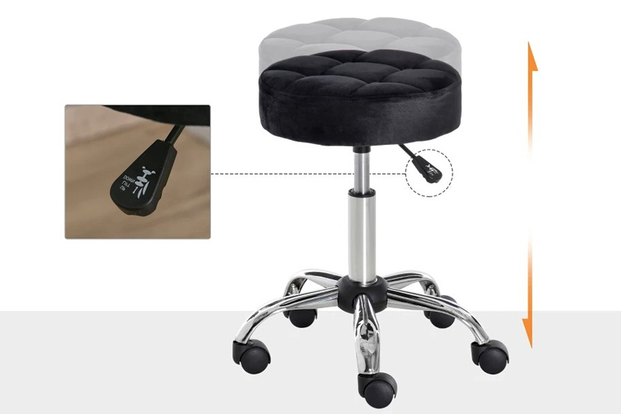 FaFurn - Black Button Tufted Adjustable Rolling Massage Swivel Salon Stool