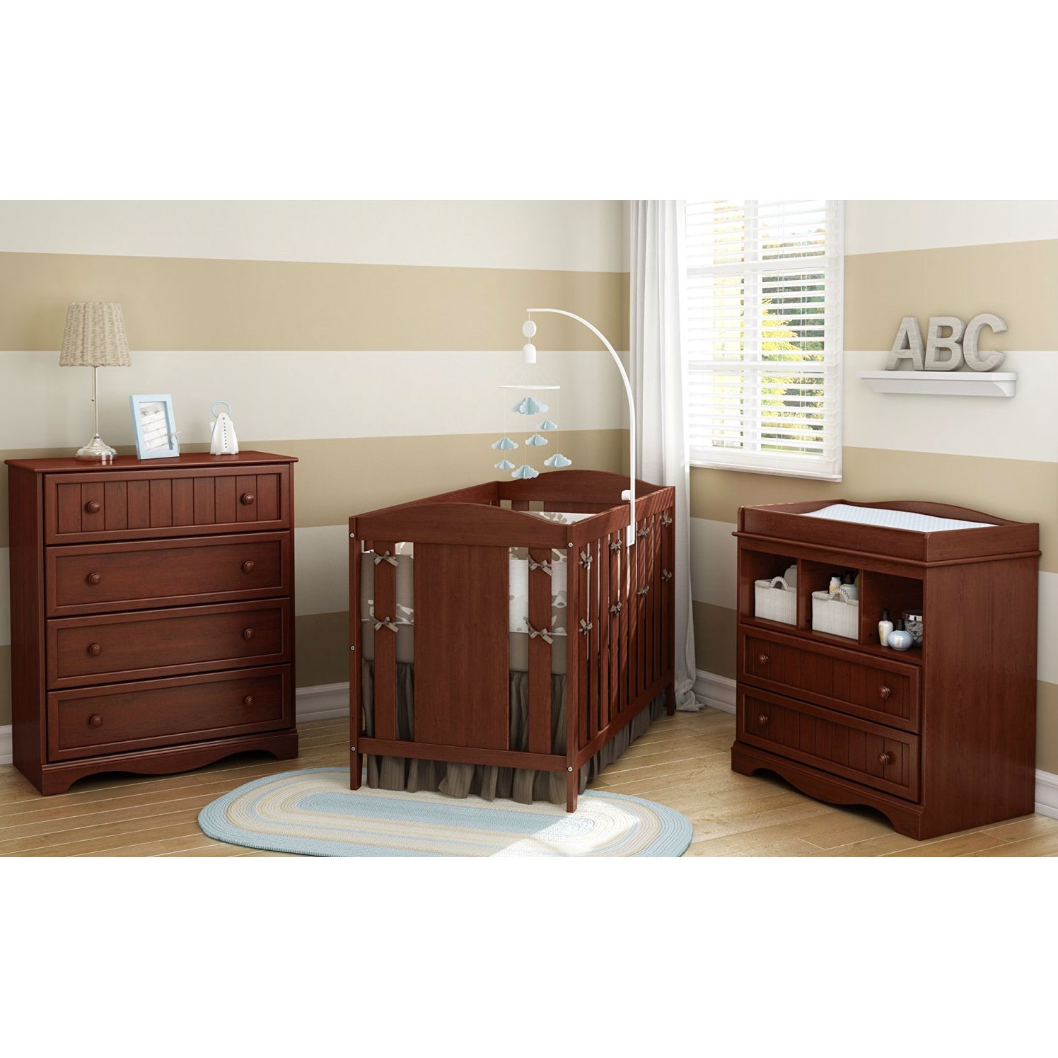 FaFurn - Baby Diaper Changing Table with 2 Drawers in Cherry, Wood