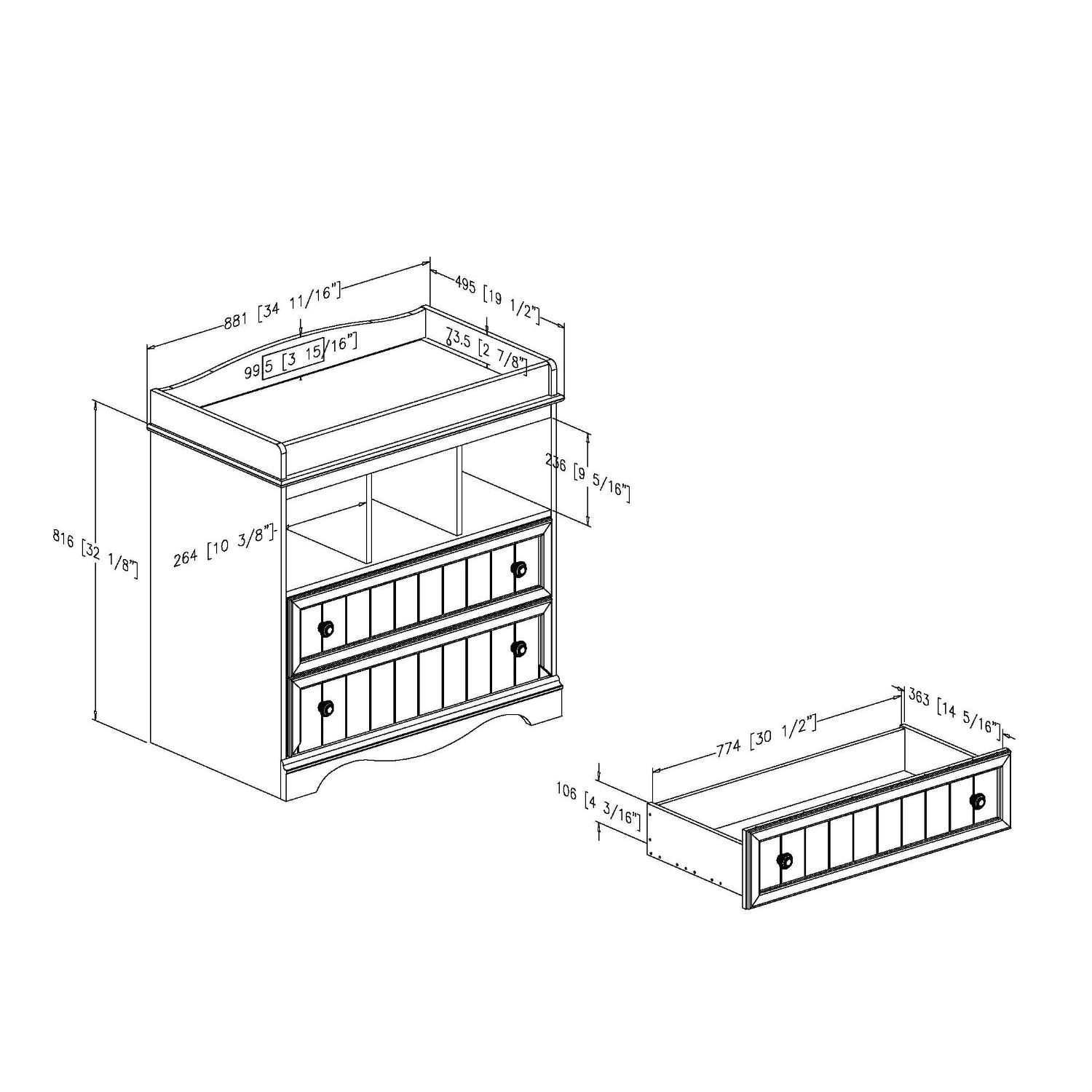 FaFurn - Baby Diaper Changing Table with 2 Drawers in Cherry, Wood