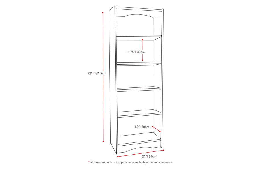 FaFurn - White 72-Inch High Bookcase with Soft Arches and 5 Shelves