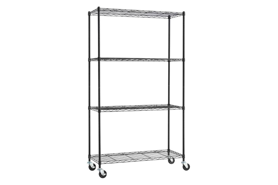 FaFurn - Heavy Duty Black Steel 4-Tier Shelving Unit with Locking Casters