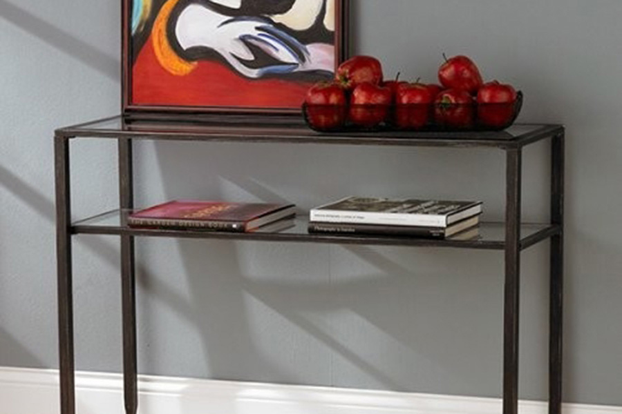 FaFurn - Metal Glass Top Sofa Table Occasional Console Table with Shelf