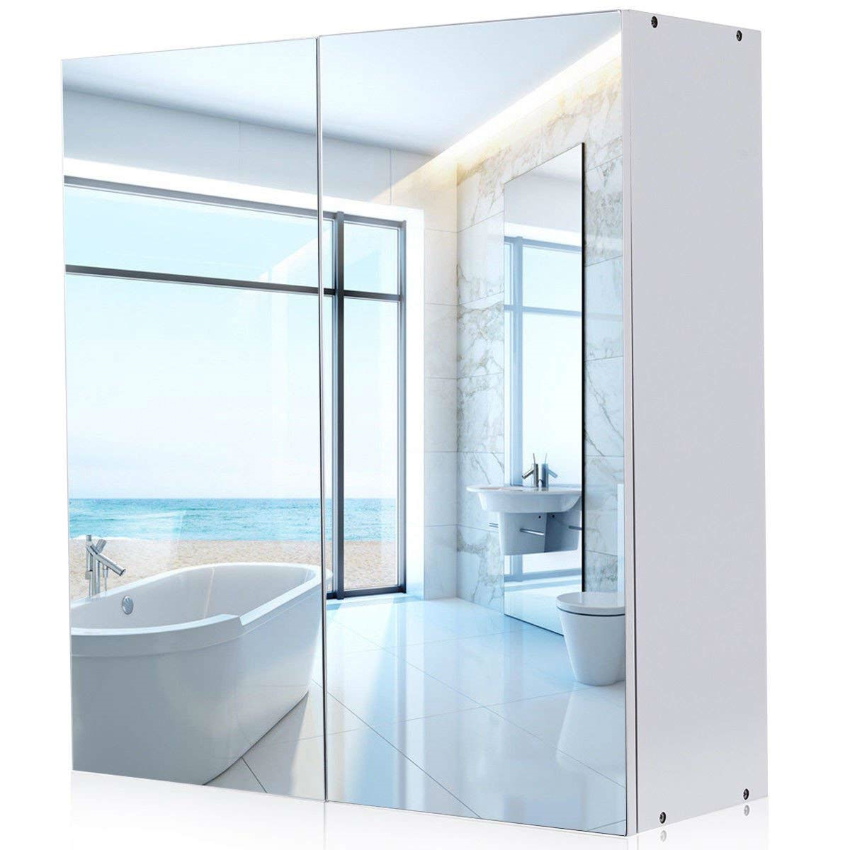 FaFurn Modern Wall Mounted Medicine Cabinet with Mirror - White