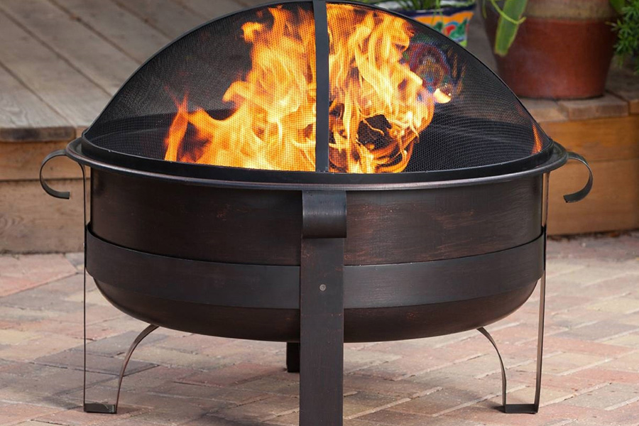 FaFurn - Heavy Duty 34-Inch Fire Pit Deep Steel Cauldron with Screen and Stand