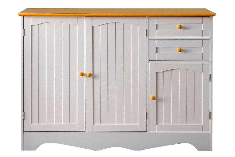 FaFurn Sideboard Buffet Cabinet with Finish Top and Knobs - White/Light Wood