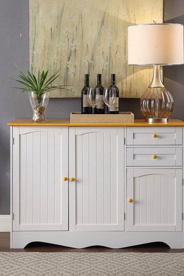 FaFurn Sideboard Buffet Cabinet with Finish Top and Knobs - White/Light Wood