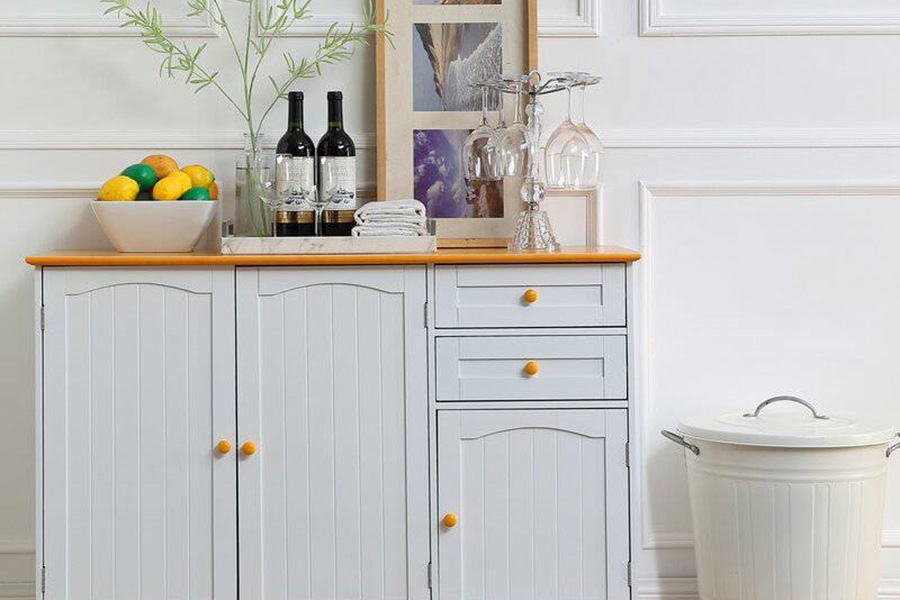 FaFurn Sideboard Buffet Cabinet with Finish Top and Knobs - White/Light Wood