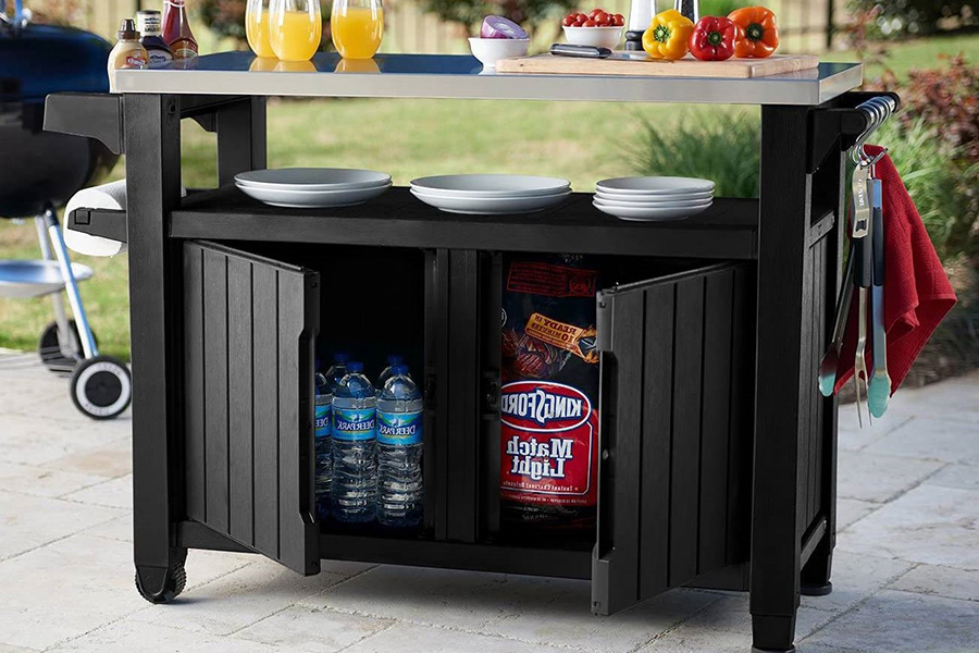 FaFurn Outdoor Grill Party Bar Serving Cart with Storage - Graphite Gray