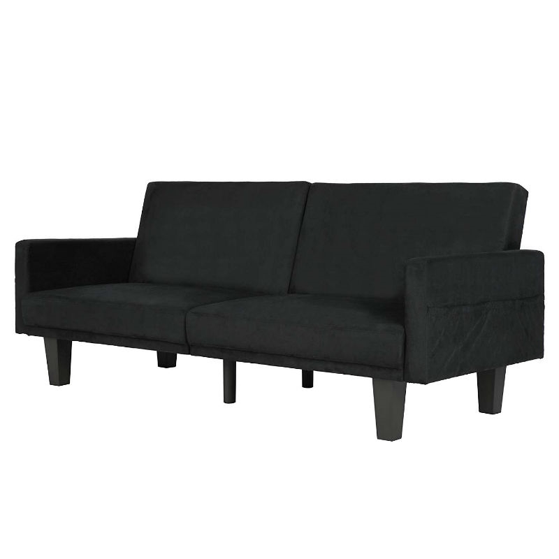 FaFurn™ Modern Sofa-Bed with Classic Wood Feet - Black, Microfiber