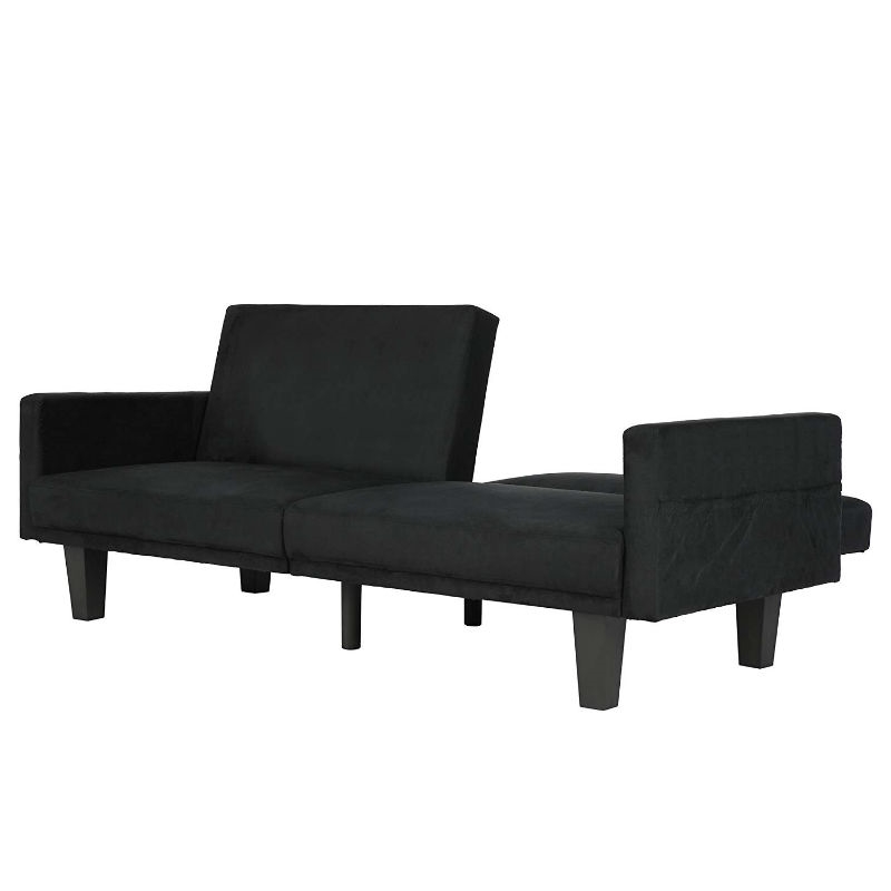 FaFurn™ Modern Sofa-Bed with Classic Wood Feet - Black, Microfiber