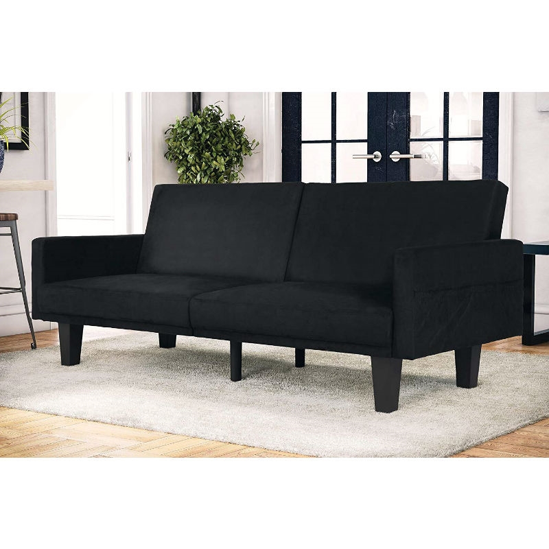 FaFurn™ Modern Sofa-Bed with Classic Wood Feet - Black, Microfiber