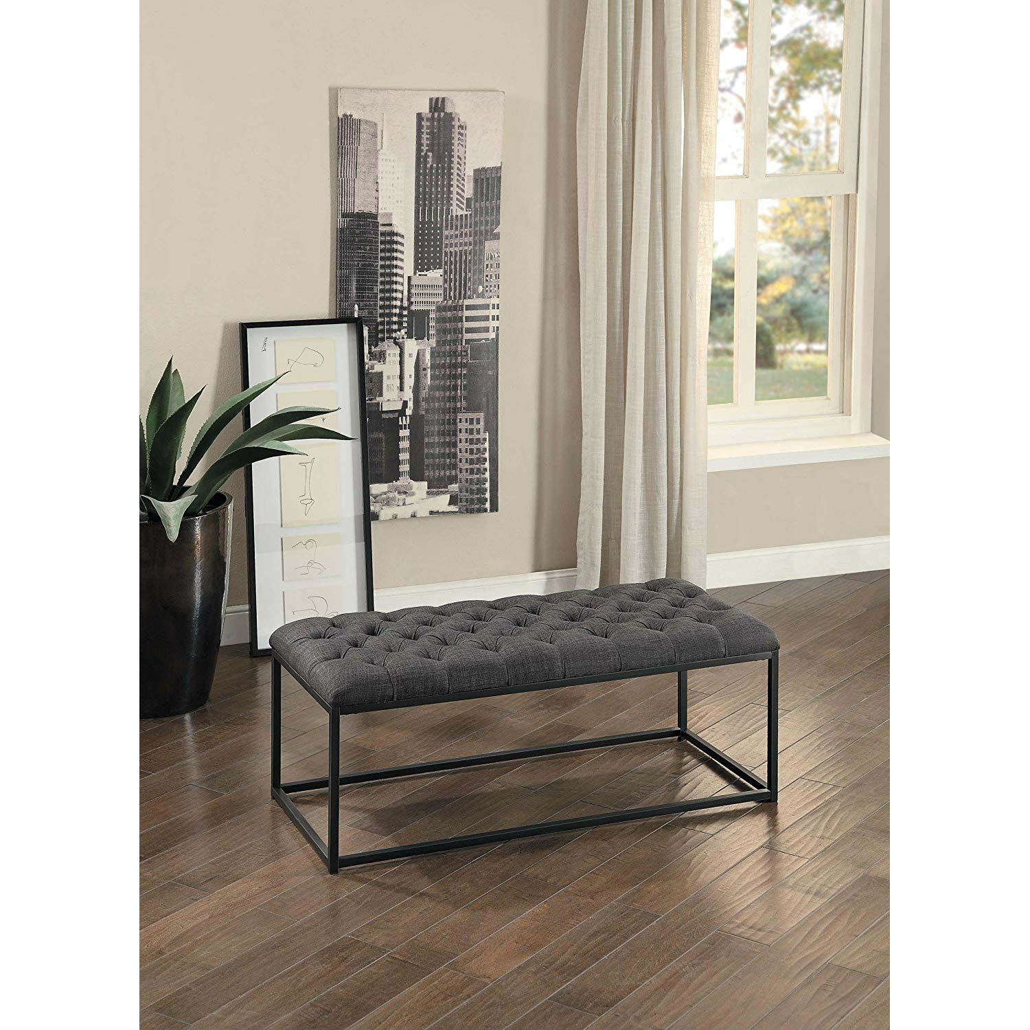 FaFurn - Button-Tufted Bench with Metal Frame