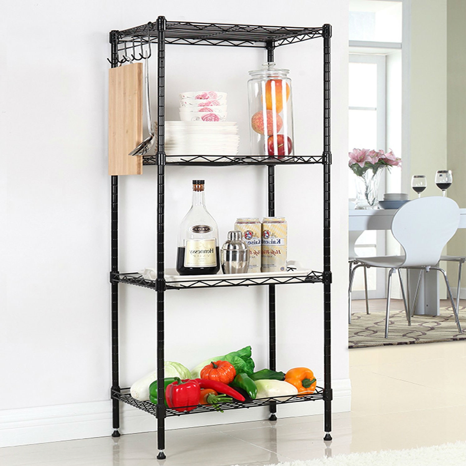 FaFurn - 4-Shelf Storage Rack Shelving Unit in Black, Metal