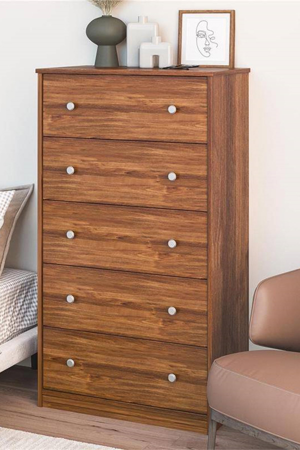 FaFurn - Modern 5-Drawer Bedroom Chest Dresser in Wood Finish