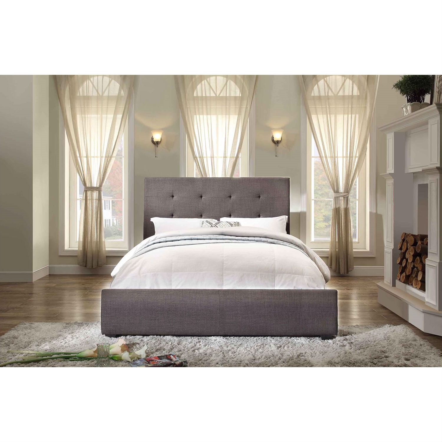 FaFurn - Queen Size Bed Frame with Tufted Headboard in Gray