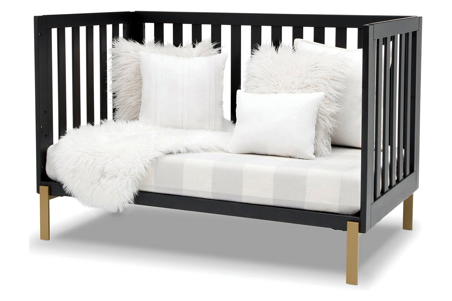 FaFurn Modern Contemporary Convertible Crib Toddler Bed - Black/Gold Bronze