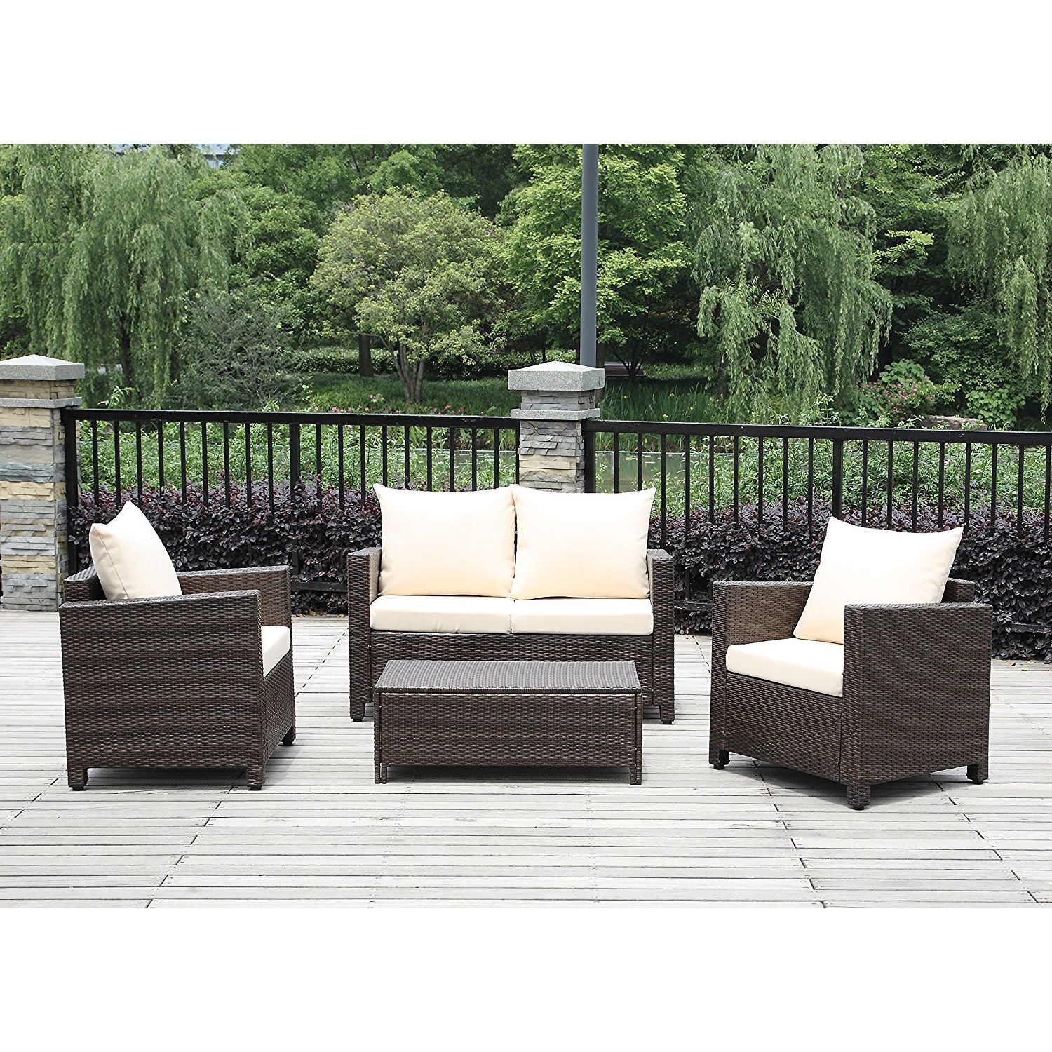 FaFurn - 4-Piece Patio Furniture Set with Cushions in Resin