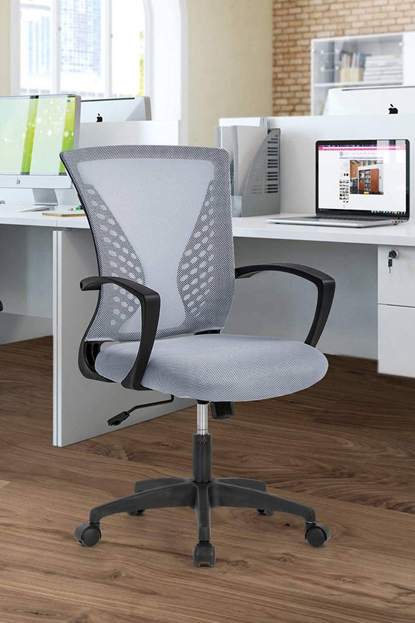 FaFurn Modern Mid-Back Office Desk Chair Ergonomic Mesh with Armrest On Wheels - Gray/Black