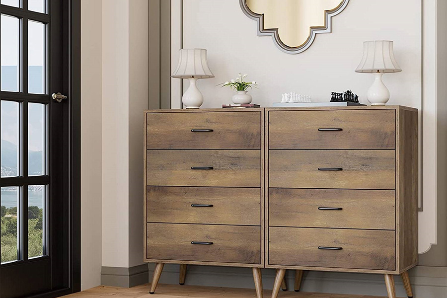 FaFurn - Modern Scandinavian Mid-Century 4-Drawer Chest Cabinet in Brown Wood Finish