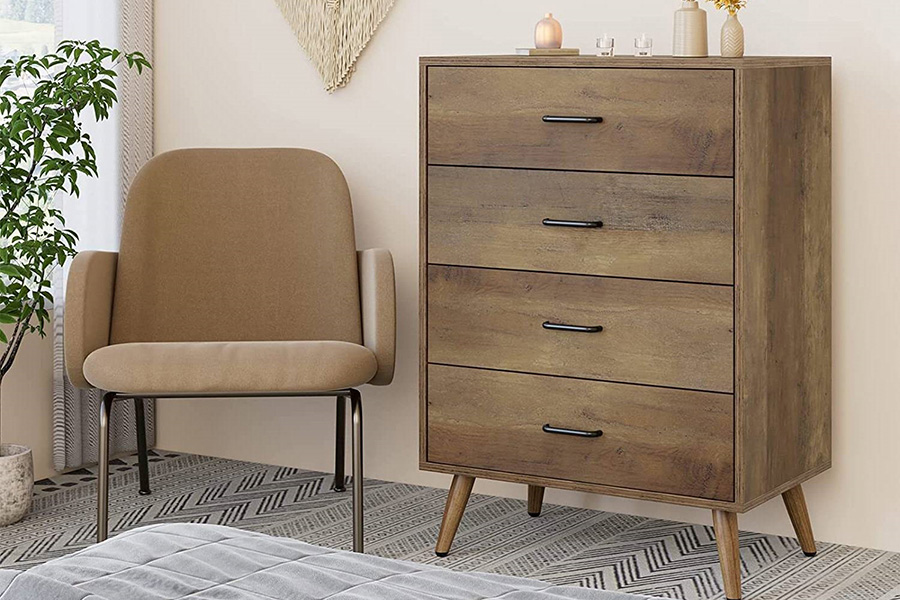 FaFurn - Modern Scandinavian Mid-Century 4-Drawer Chest Cabinet in Brown Wood Finish