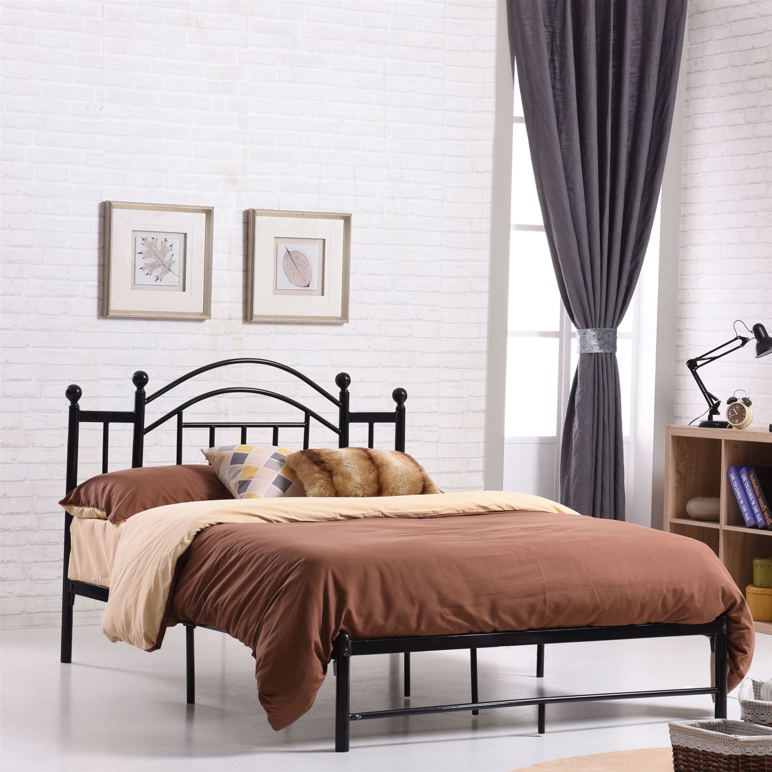 FaFurn - Queen Size Platform Bed Frame with Arch Style Headboard in Black, Metal