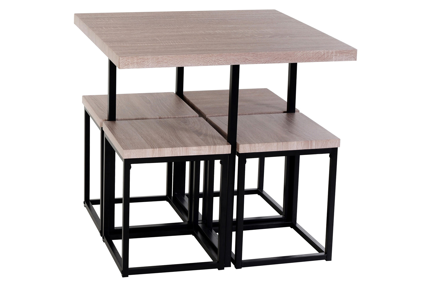 FaFurn Farmhouse 5 Piece Square Wood Steel Kitchen Dining Set - Natural/Black