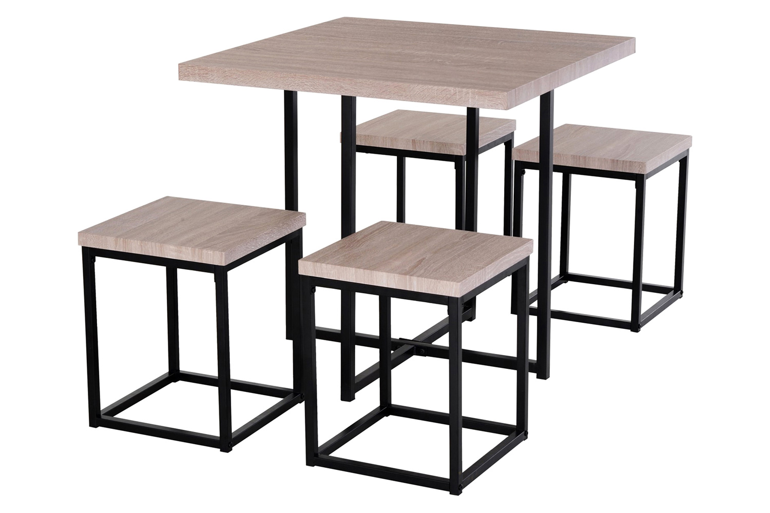 FaFurn Farmhouse 5 Piece Square Wood Steel Kitchen Dining Set - Natural/Black