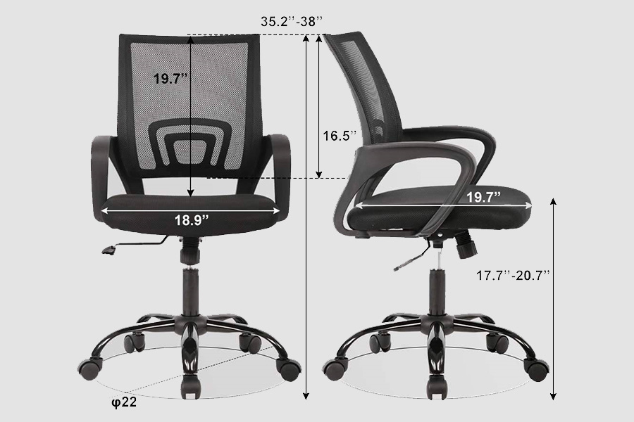 FaFurn Modern Mid-Back Ergonomic Mesh Office Desk Chair with Armrest On Wheels - Black