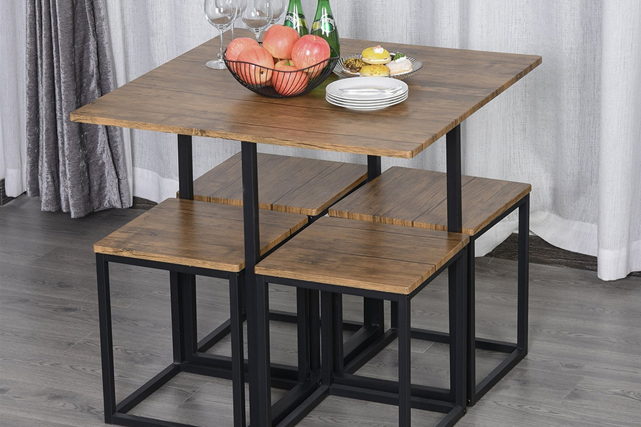 FaFurn - Farmhouse 5 Piece Square Wood Steel Kitchen Dining Set