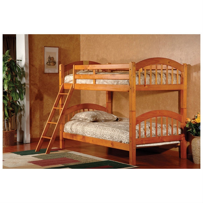 FaFurn - Twin Size Bunk Bed with Ladder n Honey Oak Wood Finish in Honey Oak, Wood