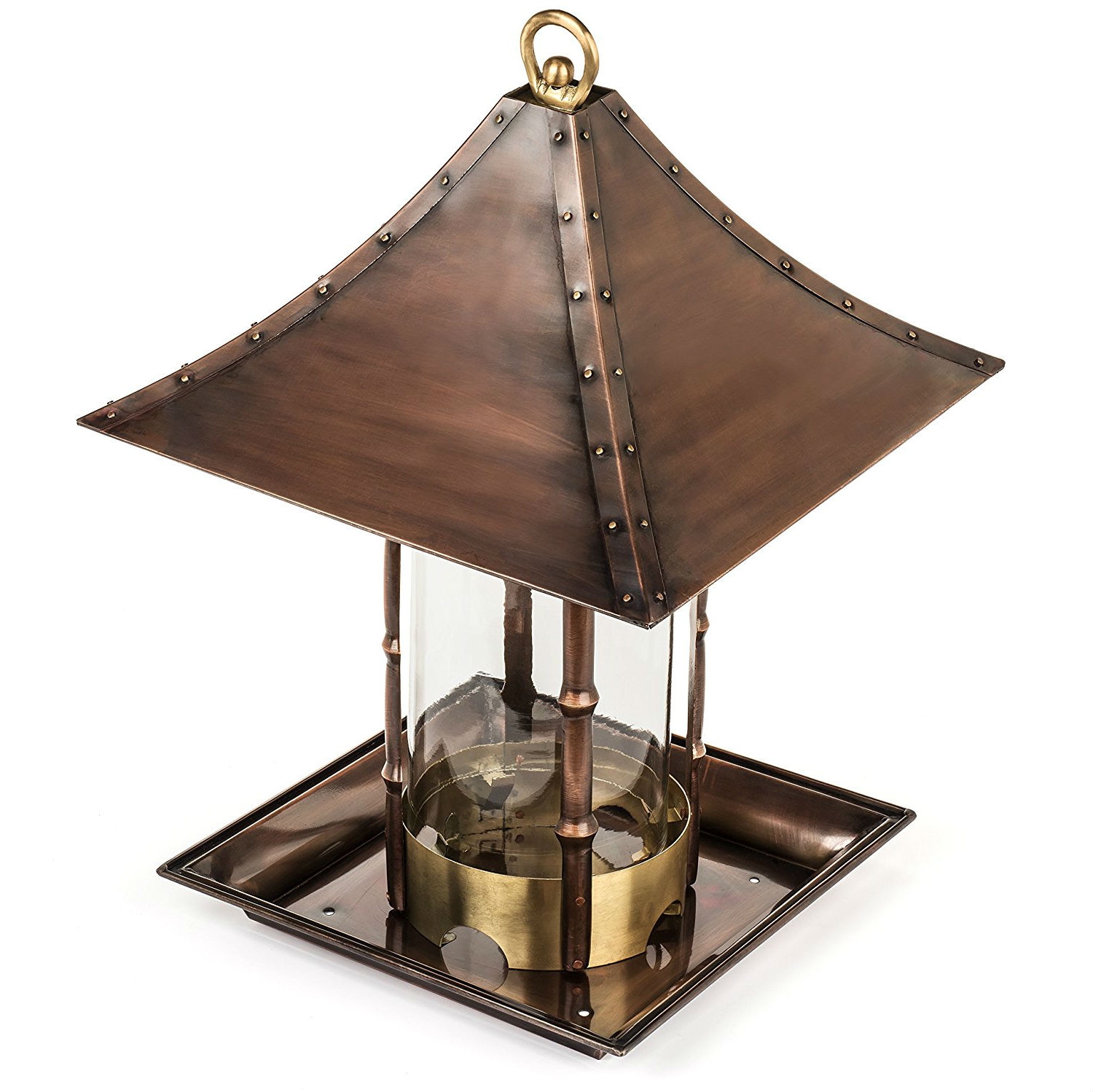 FaFurn - Bird Feeder in Antique Copper, Metal/Bamboo/Glass