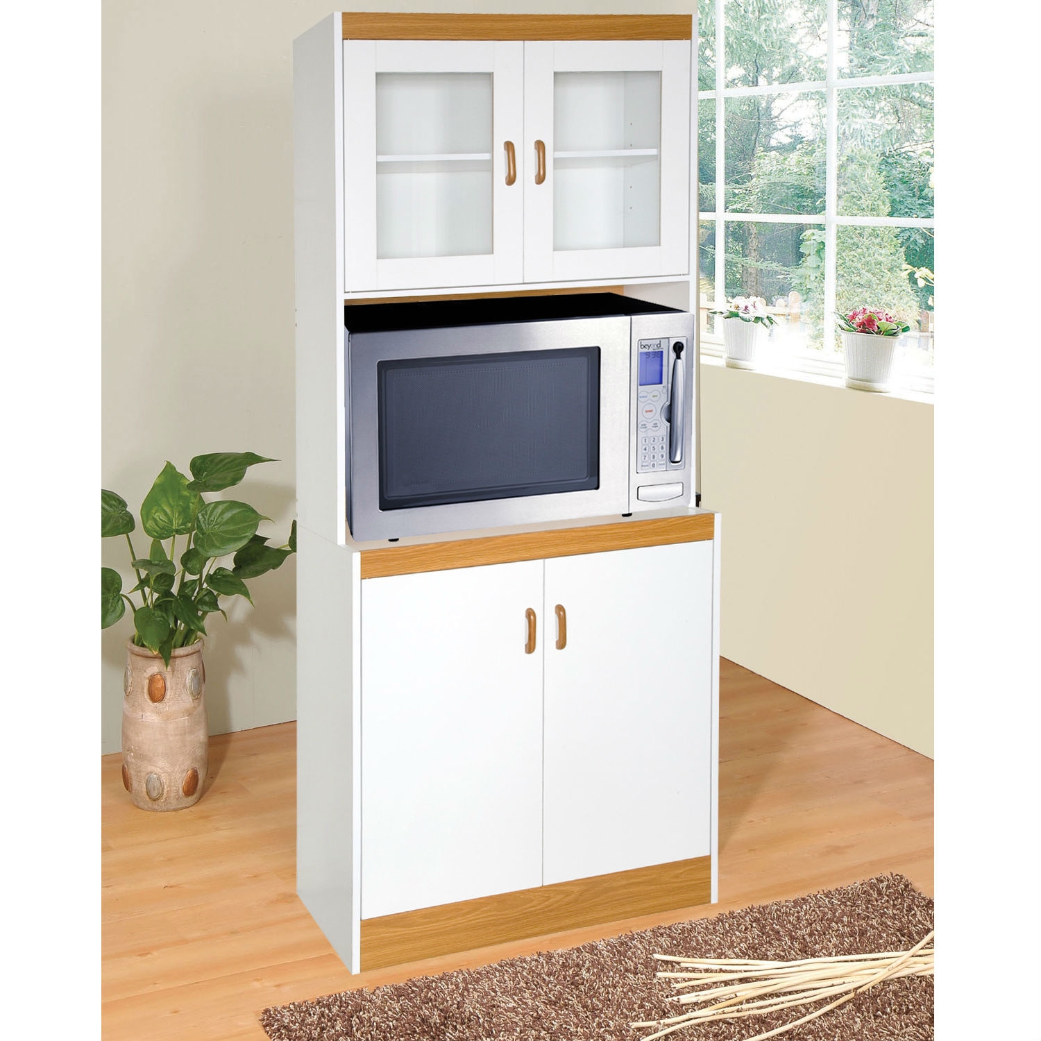 FaFurn - Tall Kitchen Cabinet with Microwave Space in White