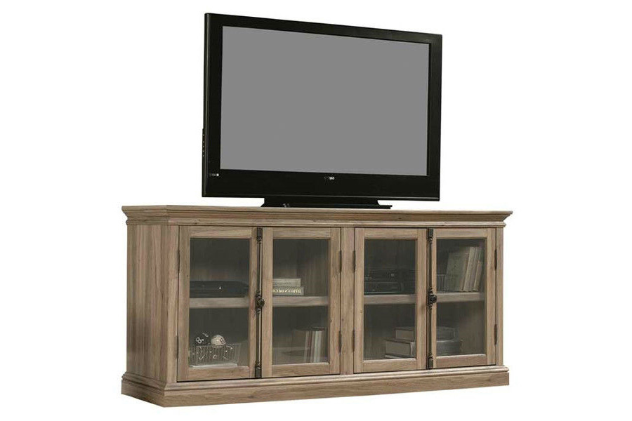 FaFurn - Salt Oak Wood Finish TV Stand with Tempered Glass Doors Fits Up To 80-Inch Tv