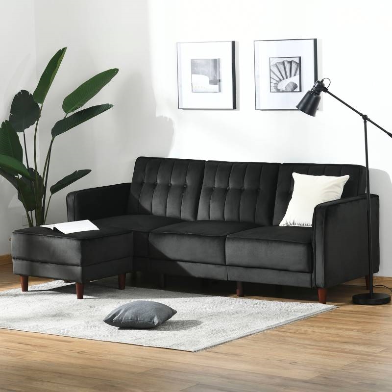 FaFurn - Modern Reversible L-Shaped Sectional in Black