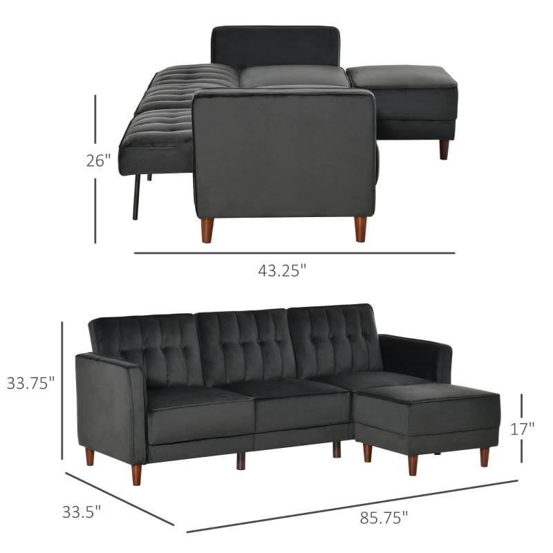 FaFurn - Modern Reversible L-Shaped Sectional in Black