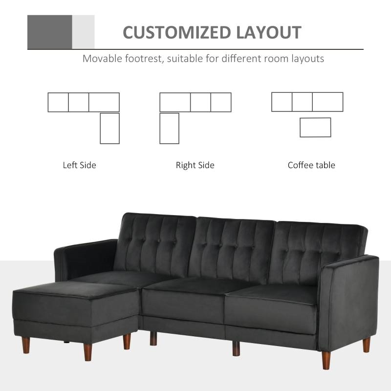 FaFurn - Modern Reversible L-Shaped Sectional in Black