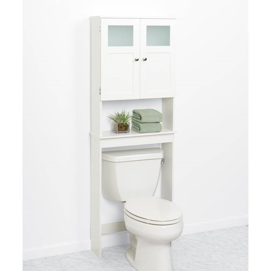 FaFurn Bathroom Storage Cabinet with Glass Panel Doors - White