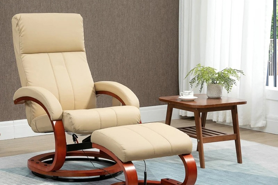 FaFurn™ Adjustable Faux Leather Electric Remote Massage Recliner Chair 899 W/ Ottoman - Beige